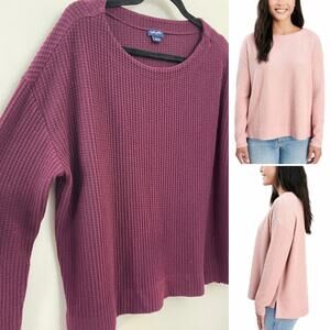 Splendid‎ Thermal Cozy Loungewear Minimalist Waffle Merlot Oversized Boxy Top M